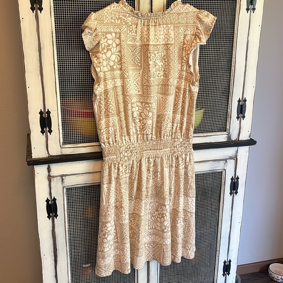 Loft Tile Tie Neck Flutter Sleeve Mini Dress Size S Gulf Sands Summer 2024 NEW - Picture 5 of 5